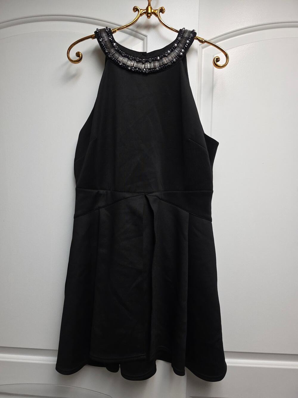 Bebe Mini Dress Womens XL Black High Beaded Collar Y2K  90s
